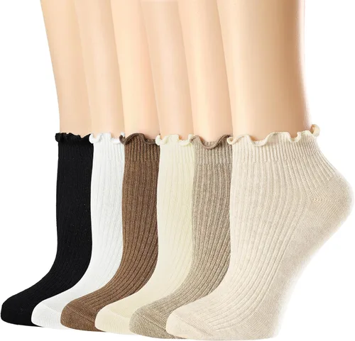 Vista 11 de Mcool Mary Calcetines tobilleros con volantes para mujer, paquete de 6 Blanco