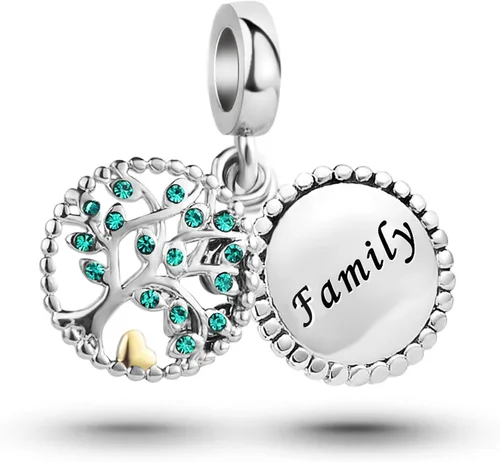 Vista 2 de TGLS Dijes de árbol de la vida familiar para abuela, mamá, hija, hermana, esposa, familia, cuentas de corazón dorado compatibles con pulseras Pandora