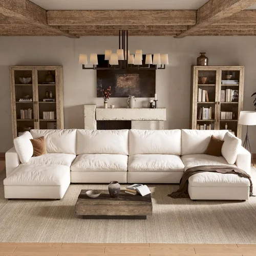 Vista 16 de Sofá modular Cloud de 110 pulgadas con funda lavable, sofá modular de asiento profundo para sala de estar, sofá modular de gran tamaño con almohada