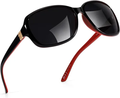 Vista 43 de SIPHEW - Gafas de sol polarizadas para mujer, gafas de sol cuadradas clásicas para mujer con protección UV Gafas de sol polarizadas negras A01