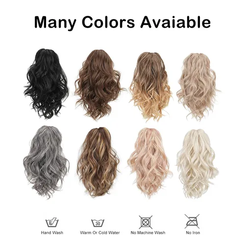 Vista 5 de Cola de caballo rizada, cola de caballo de ondas sintéticas para mujer, extensiones de cabello corto y grueso con clip en cola de caballo ondulada
