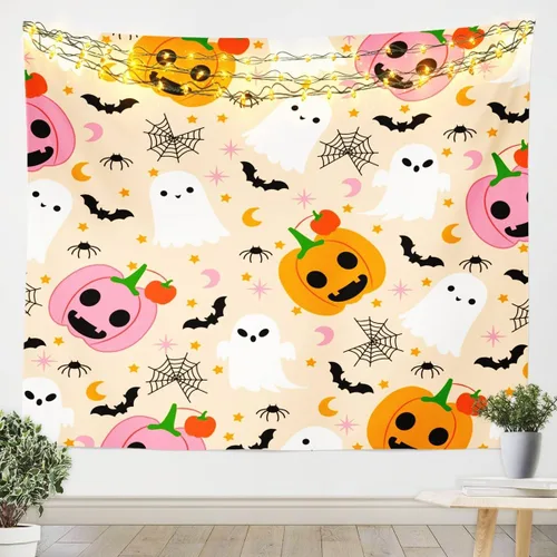 Vista 16 de Feelyou Halloween Wall Art for Bedroom Living Room Cartoon Ghost Tapestry Decoration for Kids Boys Girls Red Tapestry Wall Hanging Ghost Festival