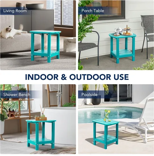 Vista 7 de Mesa auxiliar nalone Adirondack 16.5" Mesa lateral de exterior de plástico HDPE Doble mesa auxiliar Adirondack Mesa pequeña para patio (Aruba)