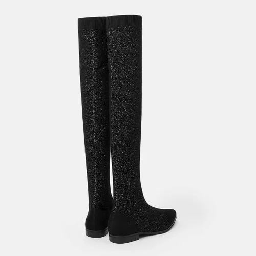Vista 5 de VIVAIA Michaelia - Botas puntiagudas por encima de la rodilla de 21.7in de altura de caña de 21.7in de alto, botines de tela tejida de lana, zapatos
