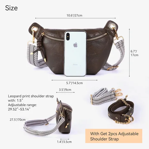 Vista 6 de Riñoneras para mujer, bolsos cruzados de moda, bolsos de pecho, bolso de cinturón con 2 correas ajustables, Marrón oscuro, Classic