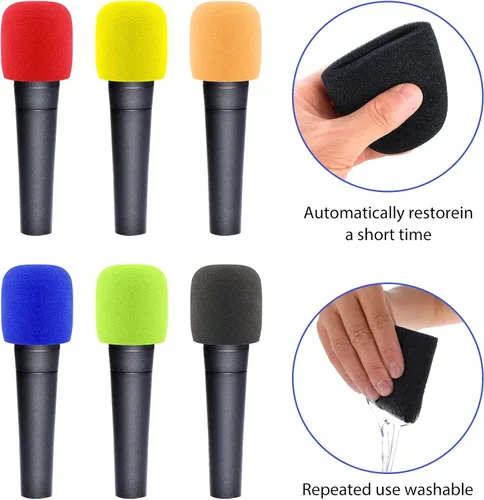 Vista 3 de Prasacco Fundas de micrófono de espuma para micrófono, 6 unidades, fundas de micrófono de espuma para micrófono, parabrisas de colores, fundas