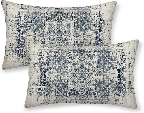 Vista 12 de Fundas de almohada Gohdiwh boho 16 x 16, juego de 2, fundas de almohada decorativas de diseño étnico, fundas de almohada de lino azul