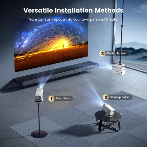 Vista 7 de [Aplicaciones integradas] Mini proyector 4K con WiFi y Bluetooth, proyector de película portátil inteligente Native 1080P con soporte giratorio