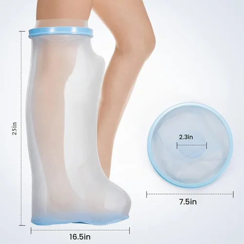 Vista 3 de Funda impermeable para piernas, reutilizable, impermeable, parte inferior antideslizante, vendaje de ducha 100% impermeable y cubierta de yeso