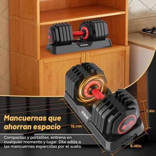 Vista 7 de Mancuerna Ajustable de 55 libras, Mancuerna de Pesas Ajustables de Mano 10 en 1 con Mango de Textura Antideslizante, Ejercicio y Fitness