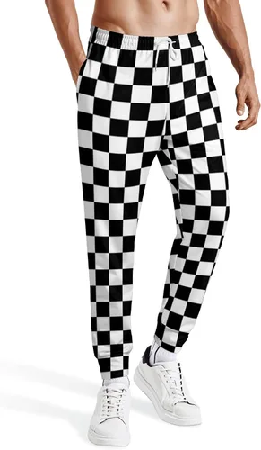 Vista 2 de INZVKJLU Black White Checkered Sweatpants for Men Printed Joggers Pant Drawstring Sports Pants