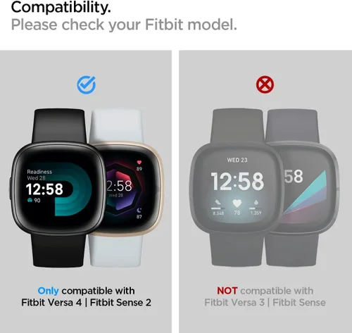 Vista 2 de Spigen Ultra híbrido diseñado para Fitbit Versa 4 / Sense 2 con protector de pantalla de vidrio templado, funda para reloj inteligente, transparente