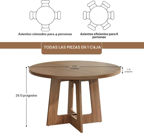 Vista 2 de Mesa de comedor redonda para 4, mesa de comedor de madera, mesa de cocina circular para el hogar, comedor, cocina, sala de estar (marrón nogal)