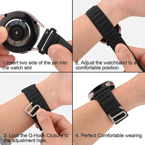 Vista 7 de Correa de nylon compatible con Samsung Galaxy Watch 7/FE/6/5 Pro 4 3/Watch 4 6 Classic/Active/Gear S2 S3 Frontier, correa de bucle deportivo de 20
