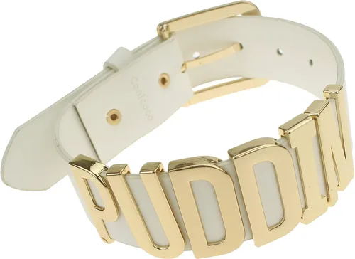 Vista 2 de Coolcoco Collar de gargantilla de Puddin dorado ajustable con letra blanca para cosplay (aproximadamente 1.2 pulgadas de ancho)
