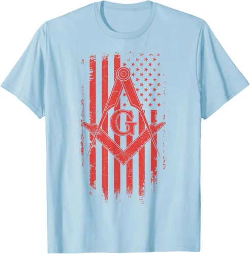 Vista 35 de Cuadrado y brújula Masónica de la bandera americana, masón, camiseta roja, Negro, S