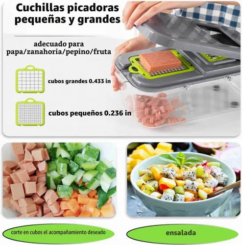 Vista 6 de Miibox Picadora de verduras con recipiente, 22 en 1, picadoras y cortadoras de alimentos para cebolla, tomate, herramienta de cocina múltiple