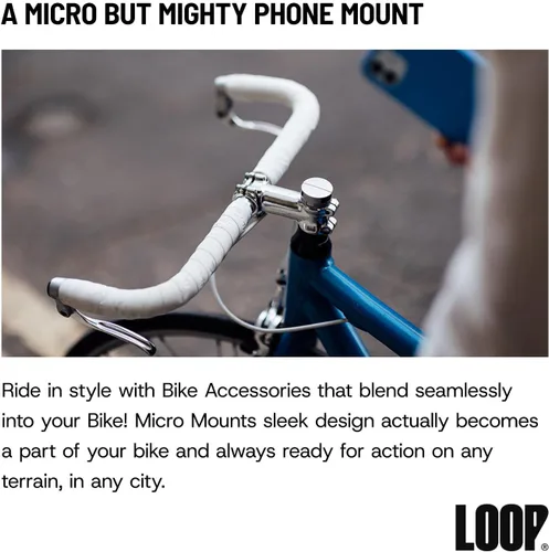 Vista 2 de Loop Micro Mount - Soporte de teléfono de bicicleta súper compacto para iPhone y Samsung - Soporte de tapa de vástago de metal, fácil instalación