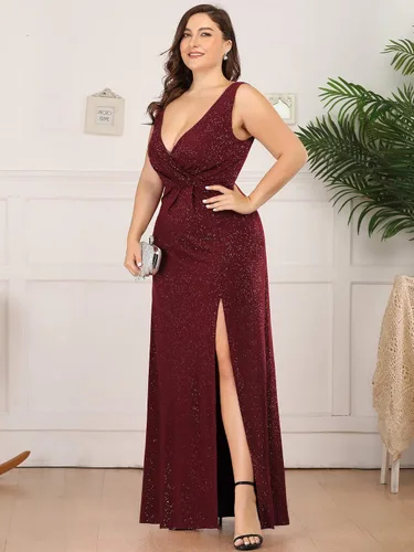 Vista 3 de Ever-Pretty Plus Vestido de noche con cuello en V para mujer, con abertura lateral, talla grande, 07505