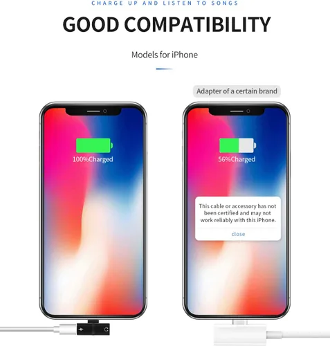 Vista 5 de Paquete de 2 adaptadores de auriculares compatibles con Lightning Double a Audio Jack y cargador de auriculares, divisor de carga compatible