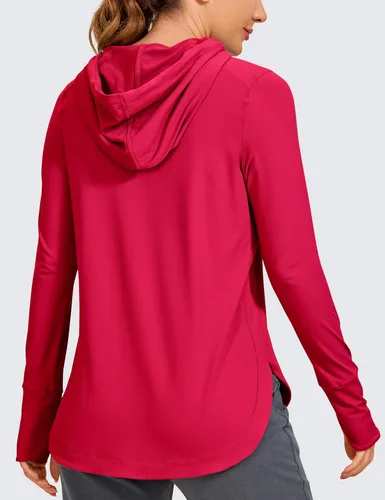Vista 2 de CRZ YOGA Camisa de manga larga para mujer, sudadera con capucha atlética, manga larga, deportiva, gimnasio, con agujero para el pulgar