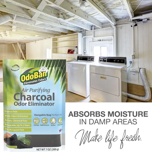 Vista 4 de OdoBan Eliminador de olores natural de carbón purificador de aire, fórmula no tóxica, fabricado en los Estados Unidos, sin fragancia, bolsa de 7.05