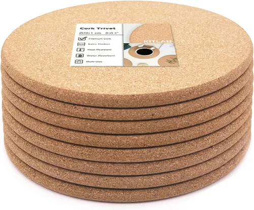 Vista 9 de Salvamanteles de corcho, 4 piezas de salvamanteles de corcho grueso de alta densidad para platos calientes, salvamanteles grandes de 10 pulgadas