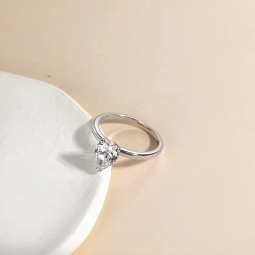 Vista 3 de EAMTI Anillos de compromiso de plata de ley 925 de 2 quilates, corte de pera, circonita cúbica, anillos de compromiso de boda para ella