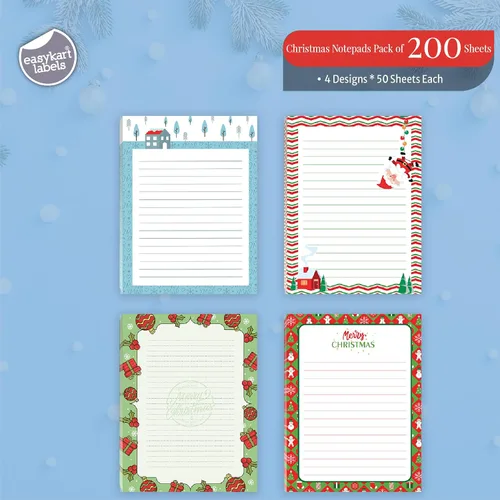 Vista 2 de easykart labels Bloc de notas de Navidad con temática de invierno Blocs de notas navideños, 200 hojas - 4 diseños, 4.0 x 5.5 pulgadas