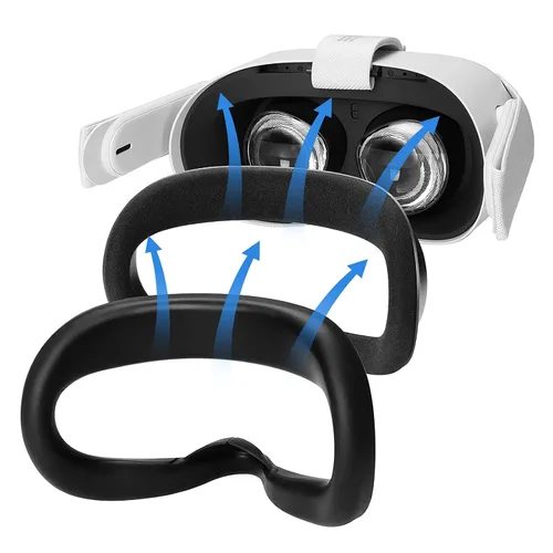 Vista 3 de VR Silicone Face Cover for Oculus Quest 2 Headset with Protective Lens Cover Accessories Sweat Proof (Black and White)