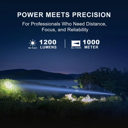 Vista 3 de POWERTAC Huntsman-XLT Luz LED - Linterna LED Recargable de Largo Alcance Reflector Linternas Tácticas Linterna Súper Brillante Linterna Equipo EDC