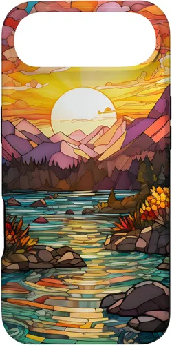 Vista 27 de iPhone 16 Sunset Stained Glass Mosaic Landscape Scene Case