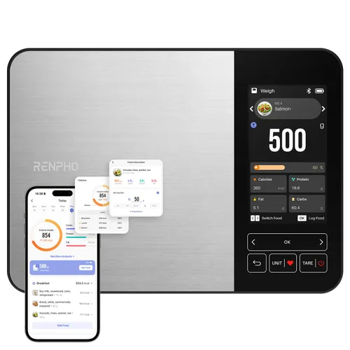 Vista 9 de RENPHO Báscula Digital de Alimentos con Calculadora Nutricional, Báscula Inteligente de Cocina de Alimentos, Báscula de Peso de Alimentos en Gramos