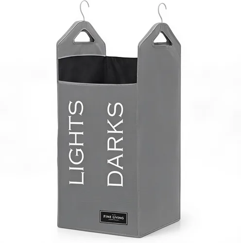 Vista 10 de The Fine Living Co. - Bolsa colgante para ropa sucia, colgador resistente, organizador de cestas de armario que ahorra espacio (beige)