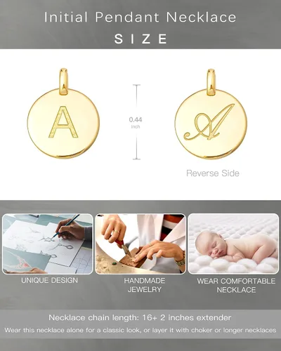 Vista 9 de Regalos personalizados únicos para ella, collares con inicial para mujer, collar con dije de moneda grabada de doble cara con letra, joyería