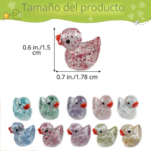 Vista 6 de Cidinge 80 mini patos de resina, 10 colores de lentejuelas en miniatura para proyectos de bricolaje, jardín, casa de muñecas, acuario, hogar