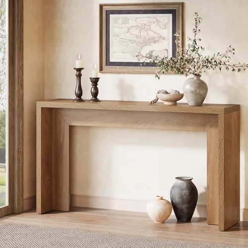 Vista 9 de Tribesigns Mesa consola de granja, mesa de sofá de madera de 55 pulgadas con almacenamiento para entrada, vestíbulo, pasillo, sala de estar, fácil