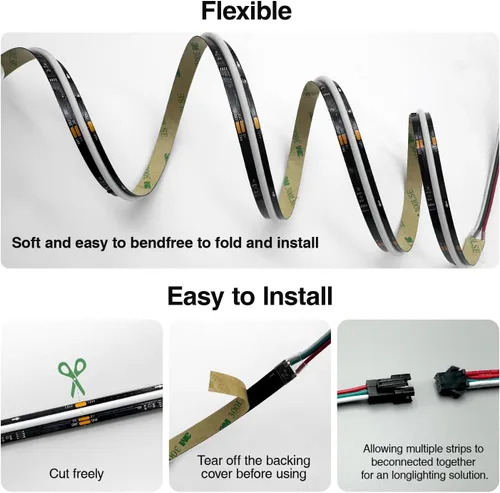 Vista 5 de HAMRVL FCOB WS2811 RGB COB Tira de luces LED, DC12V flexible de alta densidad uniforme de color persecución inteligente de luz de cinta IC 576LED/m