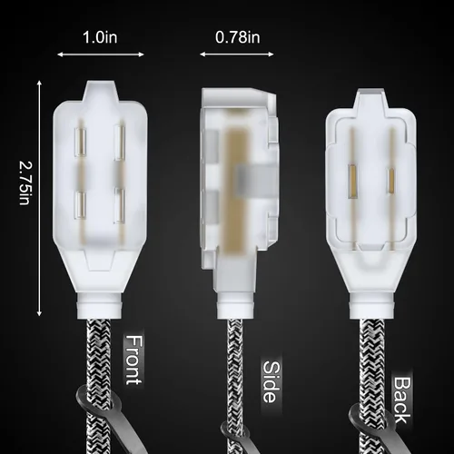 Vista 3 de Paquete de 2 cables de extensión de 15 pies, cable trenzado de 3 salidas, cable de calibre 16 SPT-2, protector de manipulación de múltiples salidas