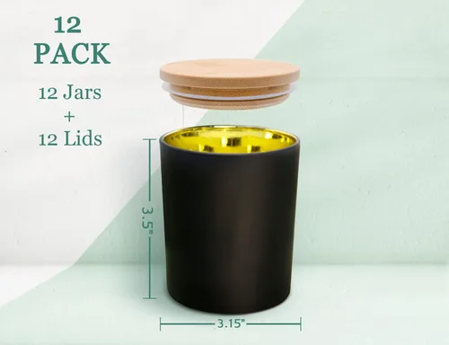 Vista 2 de Aroparc Tarros de vela con tapas de 10 onzas, elegantes frascos dorados para velas interiores para hacer velas, 12 piezas con tapas de bambú, negro