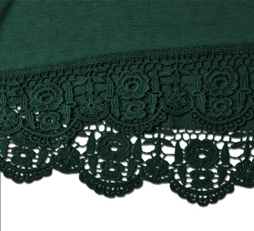 Vista 5 de QIXING Blusa tipo túnica con cuello redondo y ribete de encaje para mujer