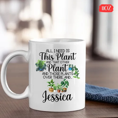 Vista 4 de Regalos personalizados para jardineros, taza de jardín con la frase "All I Need Is This Plant", taza de café para jardineros, taza para amantes