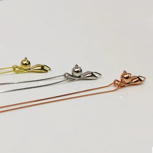 Vista 3 de AFFY Collares de plata de ley 925 con diseño de gato, joyería de gato para mujeres, regalos para amantes de los gatos, regalo del día de San