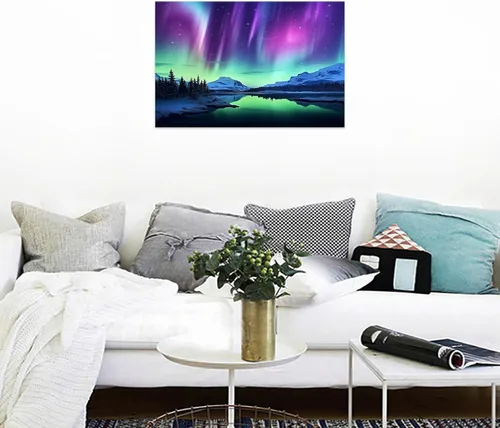 Vista 2 de CCWACPP Lienzo decorativo para pared, diseño de auroras boreales, impresiones de naturaleza, paisaje, nieve, montaña, decoración para sala de estar
