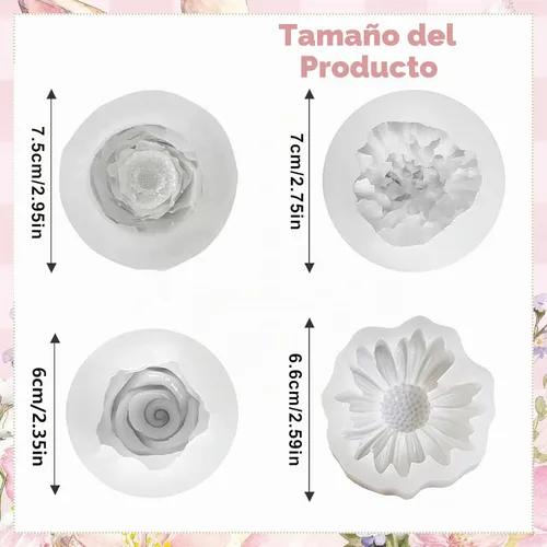 Vista 2 de Juego de 4 moldes de silicona de flores, moldes de clavel de margaritas florales 3D para hacer velas, jabón, resina epoxi, fabricación