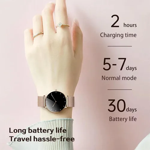 Vista 7 de Reloj inteligente de moda para mujeres y hombres, pantalla táctil Bluetooth, reloj inteligente de acero inoxidable/correa de nailon para monitoreo