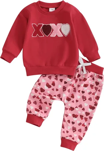Vista 10 de Prendas de Ropa para Niña Otoño Invierno Conjunto de Dos Piezas Sudaderas de Manga Larga con Letras+Pantalón 2 Piezas Ropa para Niña Be Mine-rosa