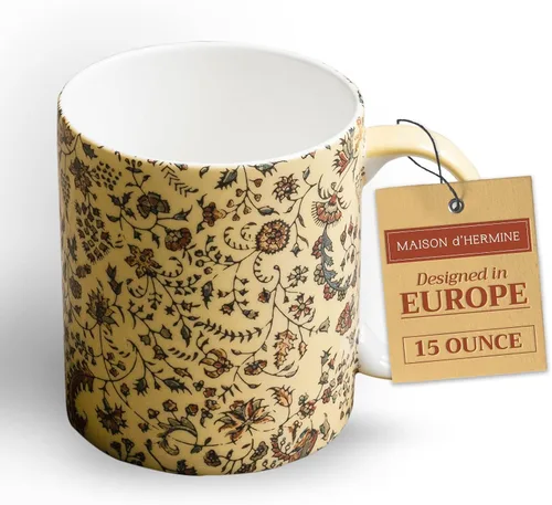 Vista 106 de Maison d' Hermine Taza de café con asas, tazas de porcelana fina de hueso, paquete de una taza de té para bebidas calientes, capuchino, latte