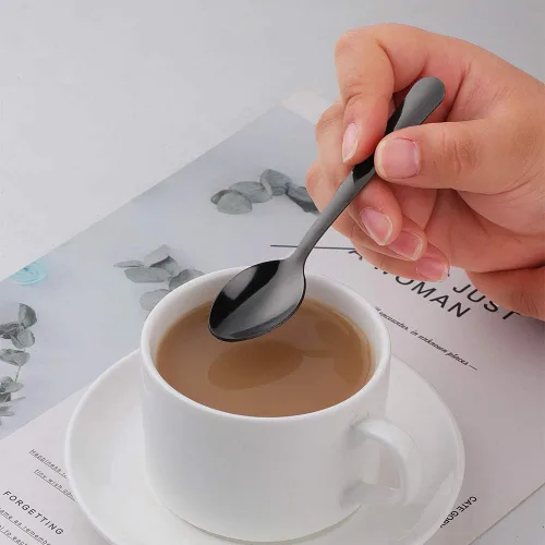 Vista 2 de Juego de 12 cucharas de café Demitasse de acero inoxidable, mini cuchara de 4.5 pulgadas, pequeñas cucharas de espresso para café, azúcar, postre