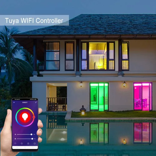 Vista 2 de Tira de luces LED, WiFi 110-130V RGB regulable, impermeable, 5050 60 LED/m, con controlador de 1500 W, compatible con Alexa, Google Home, iOS
